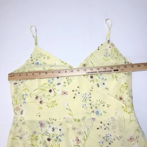 LOFT Floral High Low Wrap Midi Dress Size 12 Ruffle Yellow Feminine Dainty Sun - Picture 9 of 11